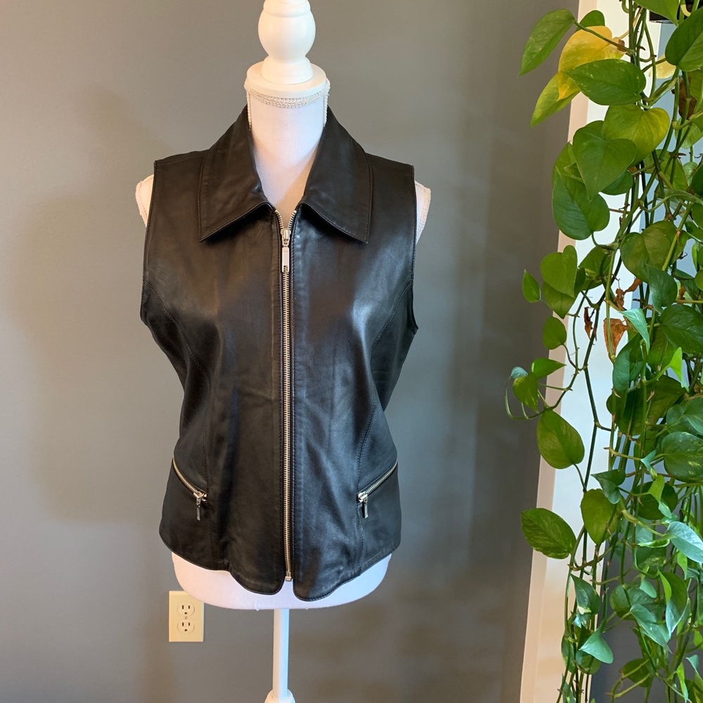 Mardini 100% Black Leather Vest~Size Medium